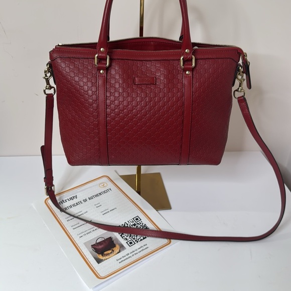 GUCCI Gucci Micro Guccisima Tote Bag Crossbody Shoulder Leather Red - Picture 10 of 10